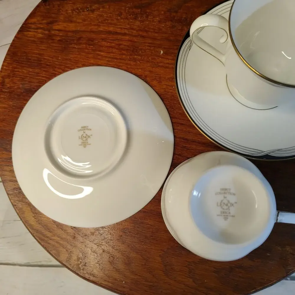 Lenox Erica Debut Collection Set of 2 Vintage Footed Tea Coffee Cups & Saucers C